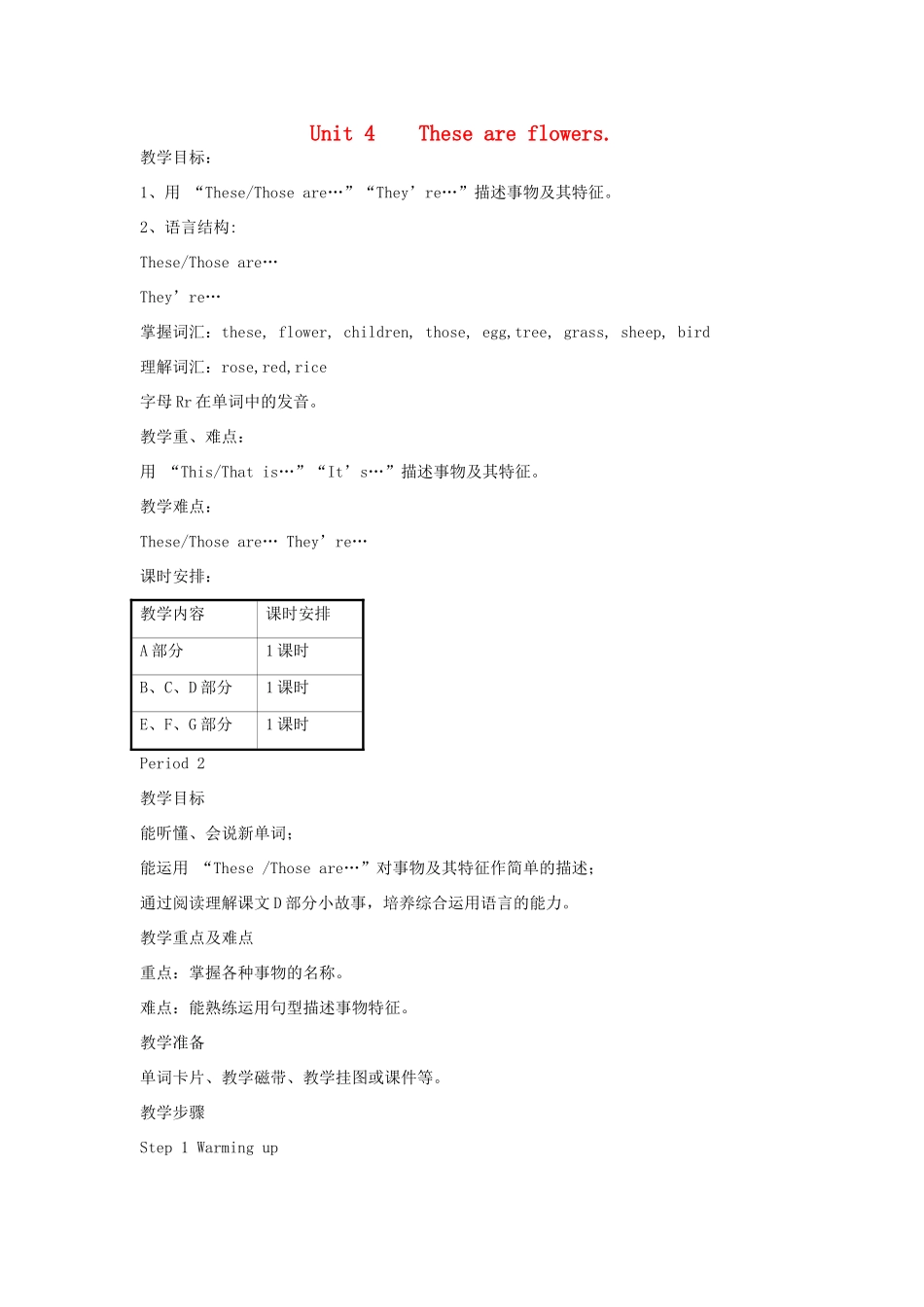四年级英语上册 Unit 4 These are flowers教案2 湘少版-湘少版小学四年级上册英语教案_第1页