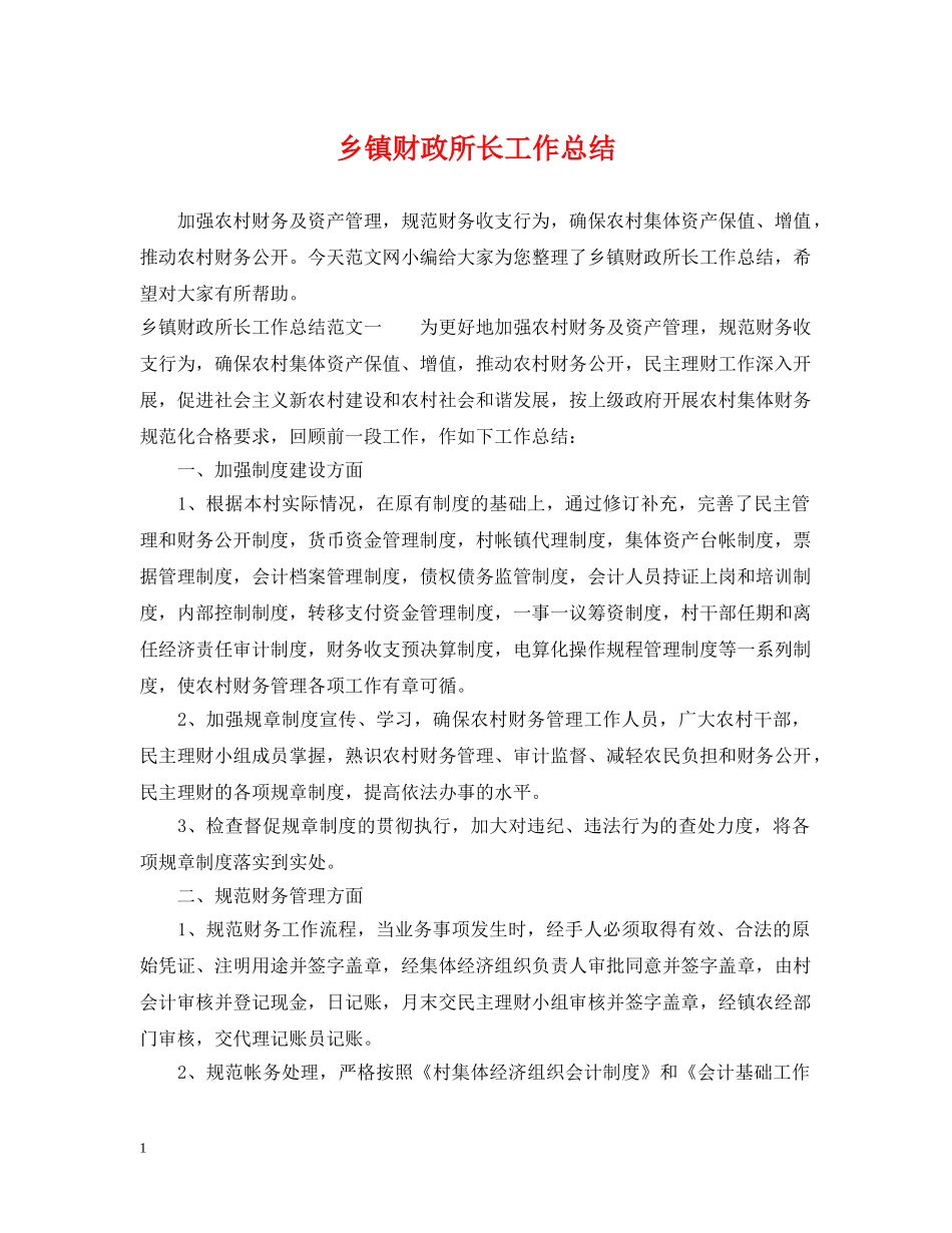 乡镇财政所长工作总结 _第1页