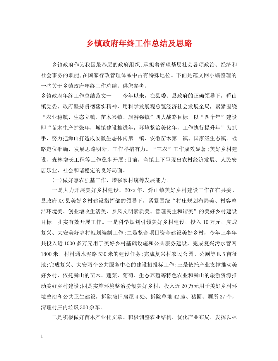 乡镇政府年终工作总结及思路 _第1页