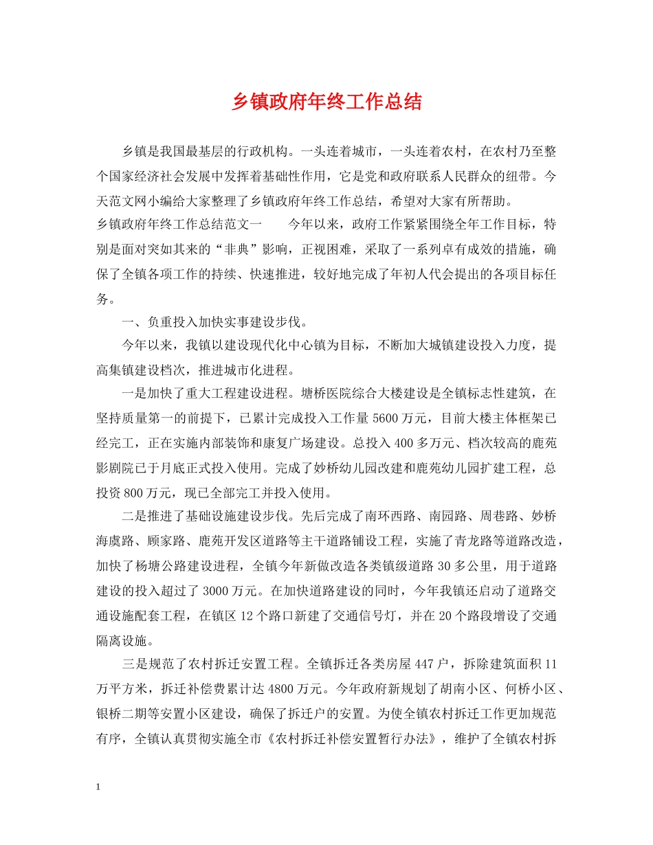 乡镇政府年终工作总结 _第1页