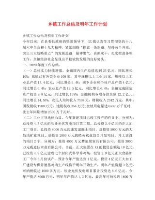 乡镇工作总结及明年工作计划 