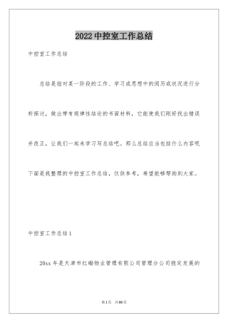2024中控室工作总结