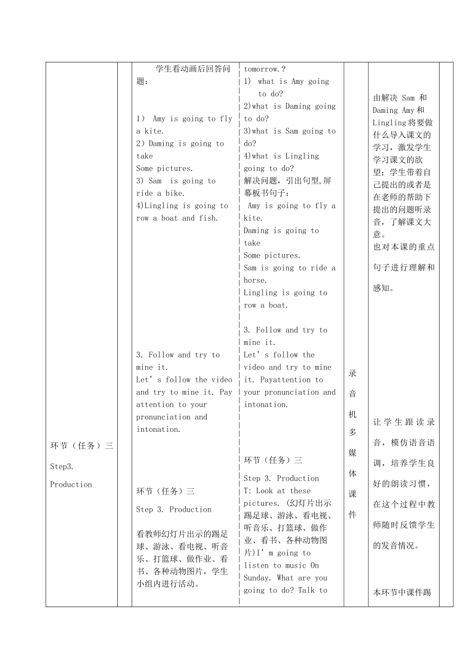 四年级英语上册 Unit 2 Sam is going to ride horse教案 外研版（三起）-外研版小学四年级上册英语教案_第3页