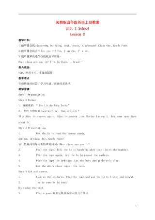 四年级英语上册 Unit 1 period 2教案 闽教版
