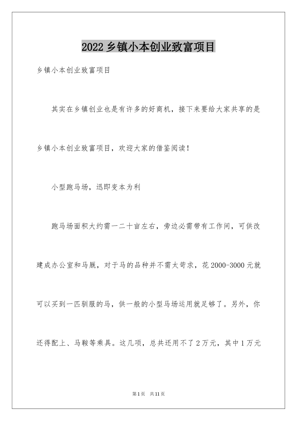 2024乡镇小本创业致富项目_第1页