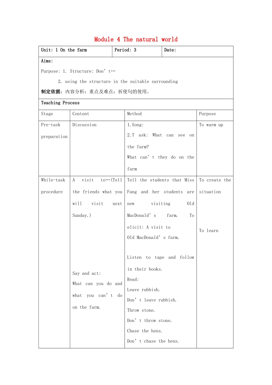 四年级英语上册 Module 4Unit 1 On the farm（period3）教案 沪教牛津版-沪教牛津版小学四年级上册英语教案_第1页