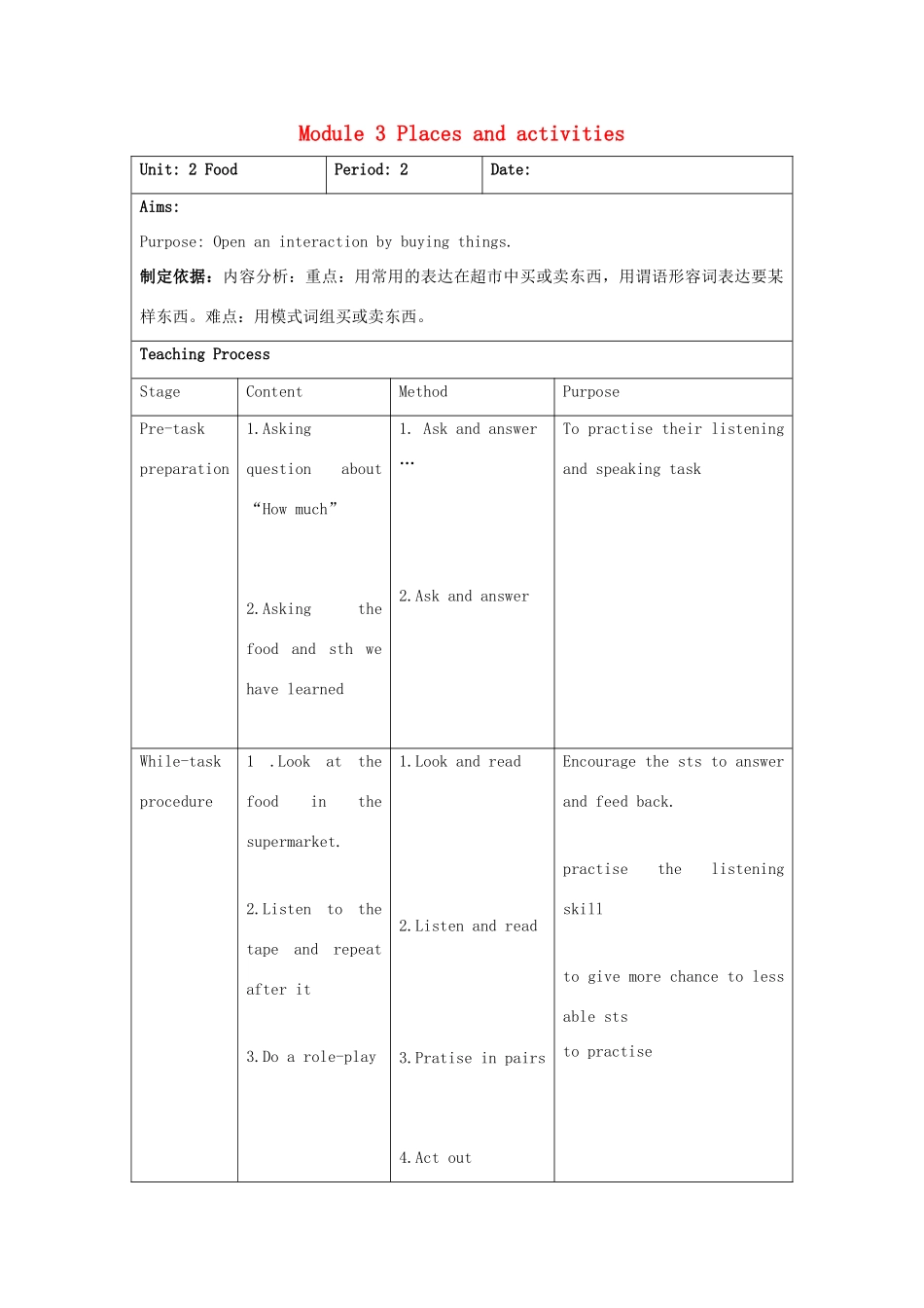 四年级英语上册 Module 3Unit 2 Food（period2）教案 沪教牛津版-沪教牛津版小学四年级上册英语教案_第1页