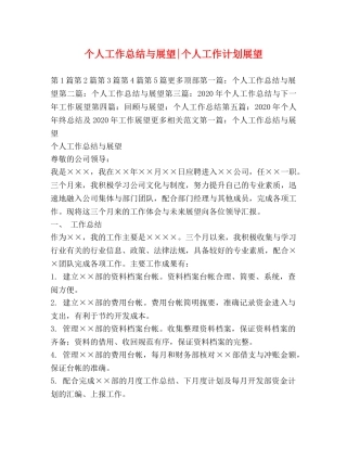 个人工作总结与展望-个人工作计划展望 
