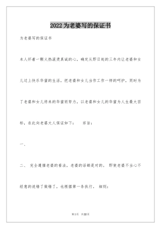 2024为老婆写的保证书