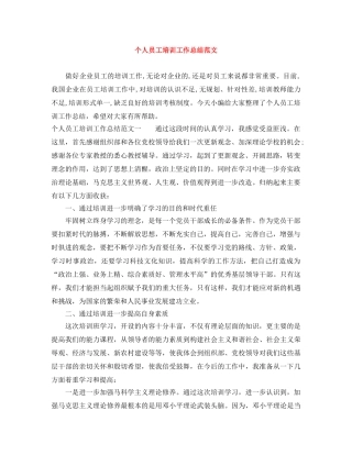 个人员工培训工作总结范文 