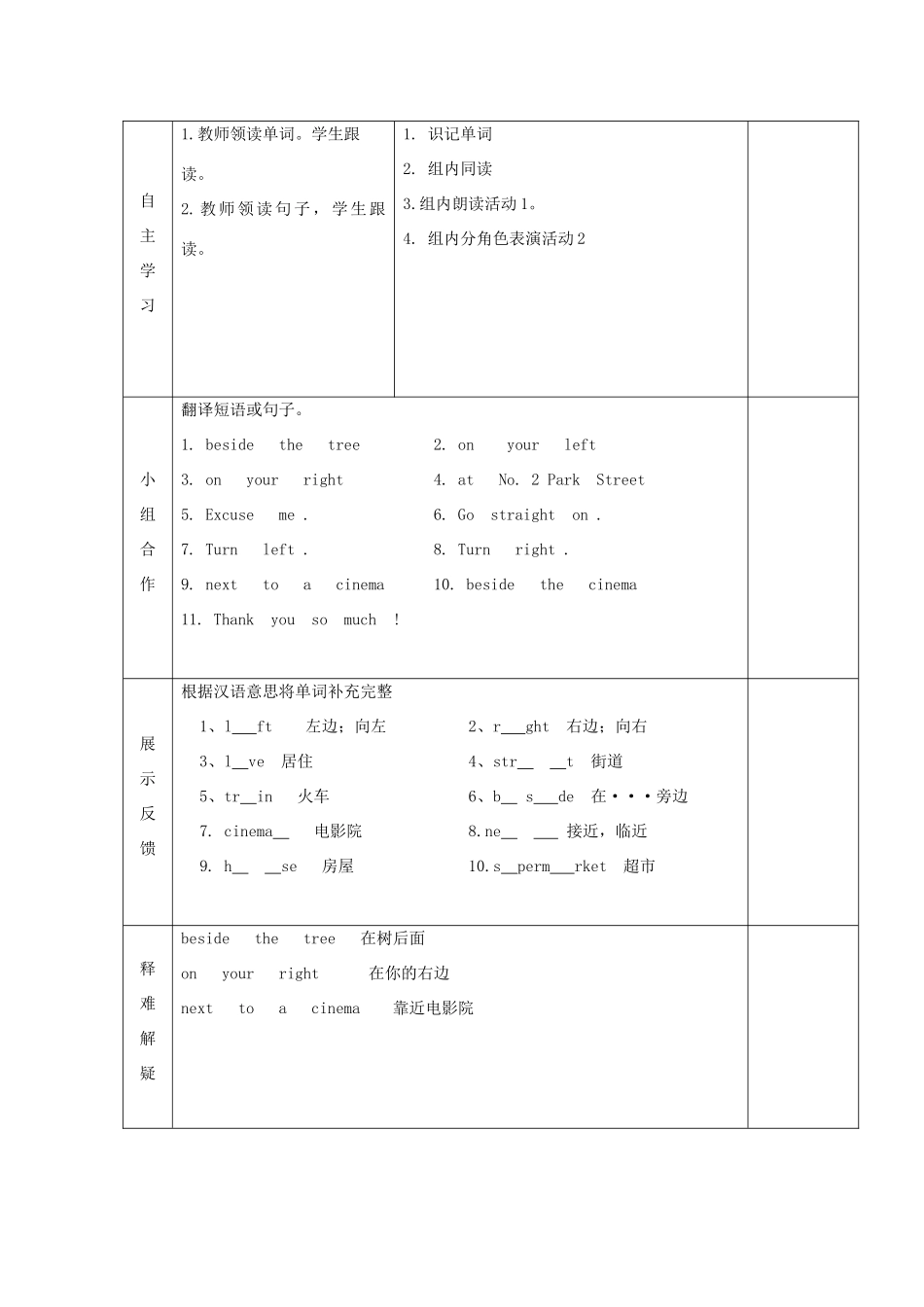 四年级英语上册 Module 1 unit1 Go straight on（第1课时）教案 外研版（三起）-外研版小学四年级上册英语教案_第2页