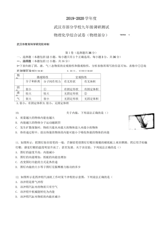 2020武汉市九年级元月调考物理试题精编WORD版汇编