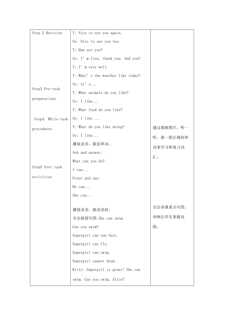 四年级英语上册 Module 1 Getting to know you Unit 2 Can you swim教案 沪教牛津版（三起）-牛津版小学四年级上册英语教案_第2页