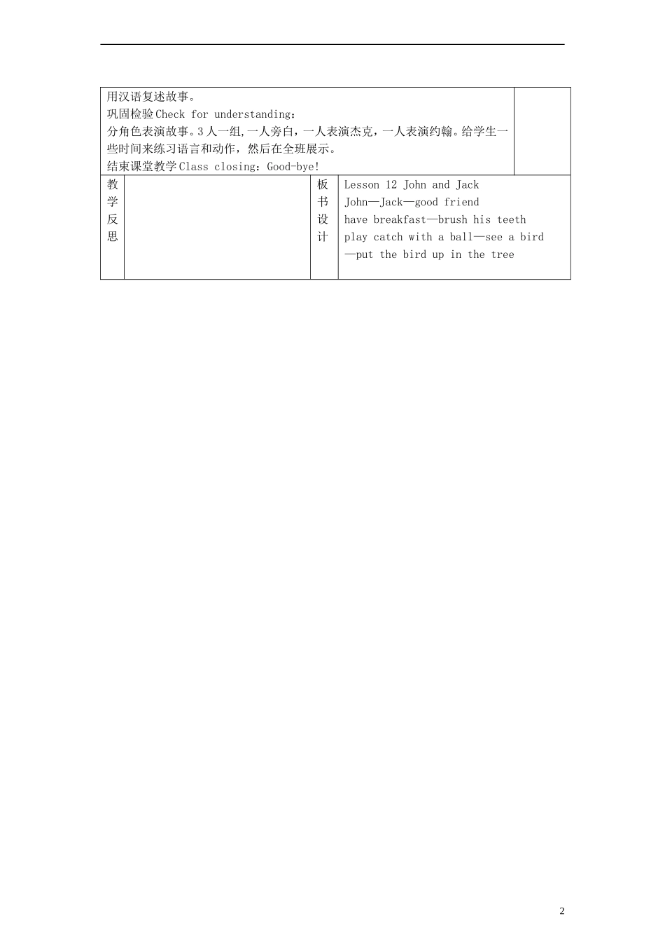 四年级英语上册 Lesson12 John and Jack教案 冀教版_第2页