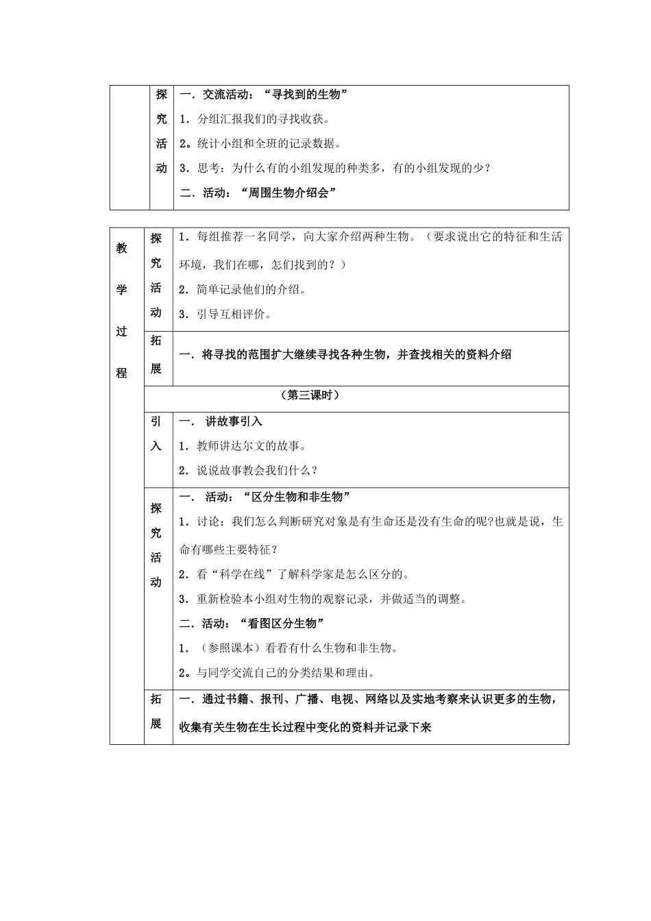 四年级科学下册 第4单元 10《周围的生物》教案 翼教版-人教版小学四年级下册自然科学教案_第2页