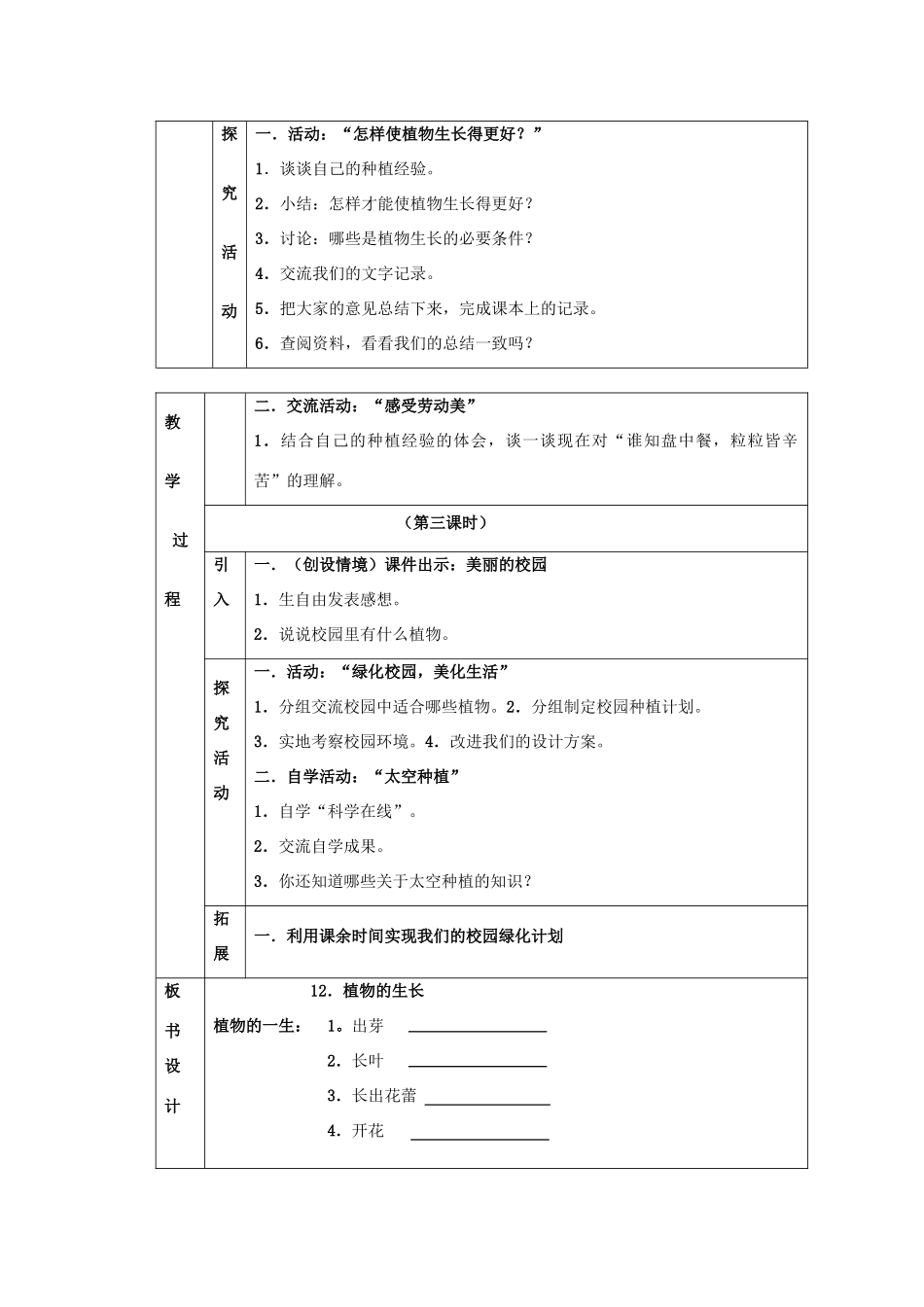 四年级科学下册 第4单元 12《植物的生长》教案 翼教版-人教版小学四年级下册自然科学教案_第2页