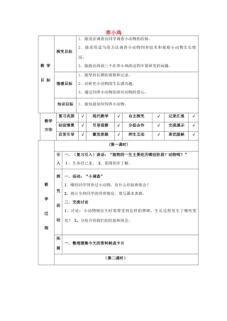 四年级科学下册 第4单元 13《养小鸡》教案 翼教版-人教版小学四年级下册自然科学教案