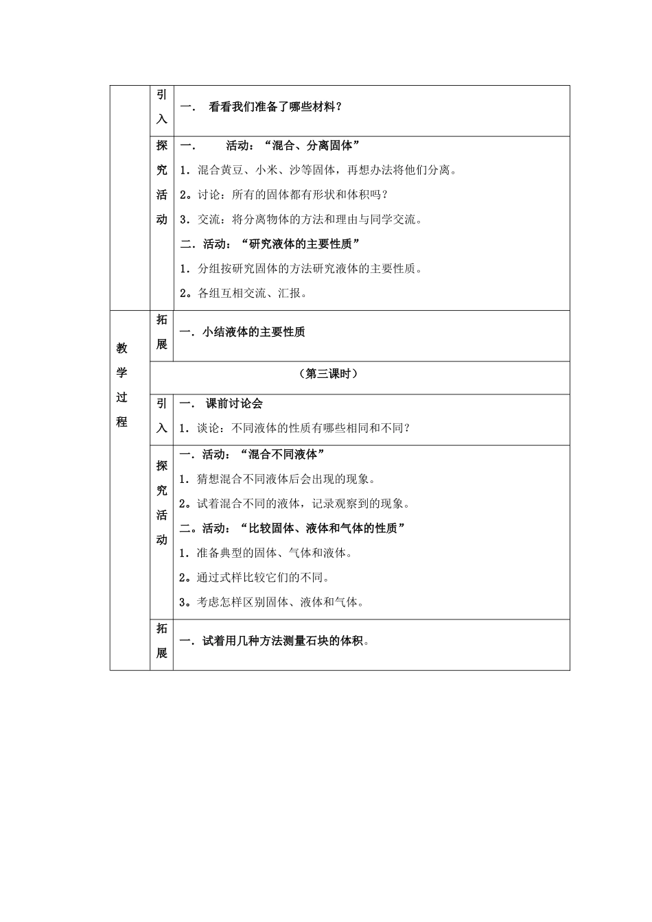 四年级科学下册 第3单元 6《固体、液体和气体》教案 翼教版-人教版小学四年级下册自然科学教案_第2页
