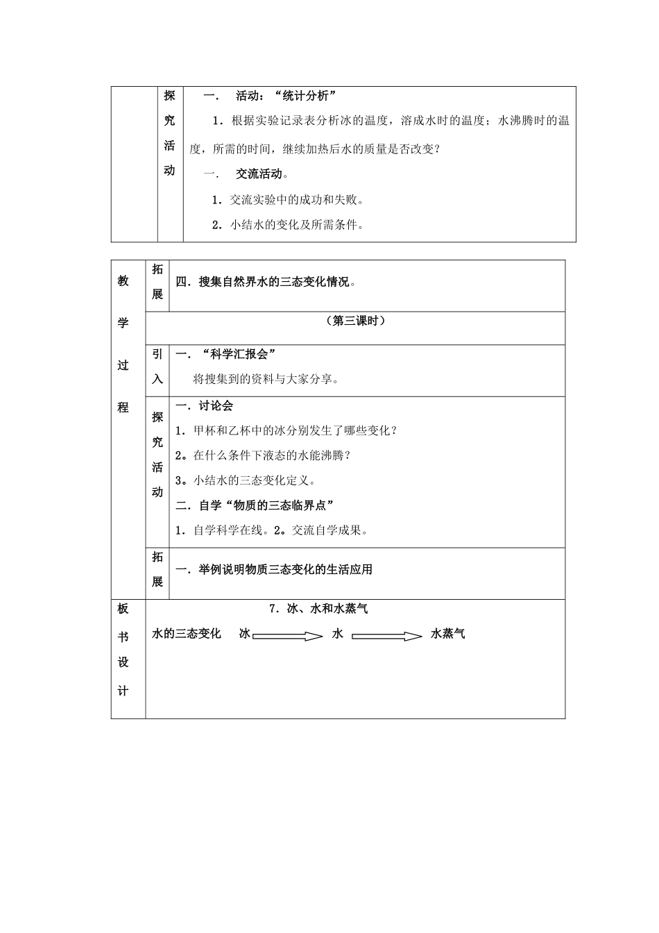四年级科学下册 第3单元 7《冰、水和水蒸气》教案 翼教版-人教版小学四年级下册自然科学教案_第2页