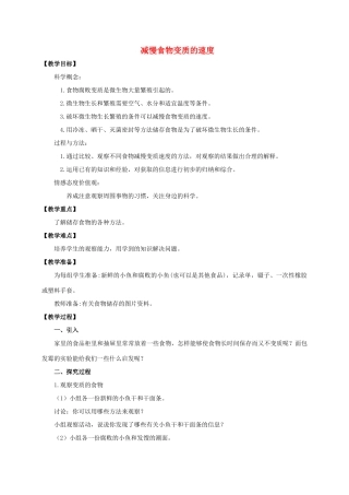 四年级科学下册 减慢食物变质的速度教案 教科版