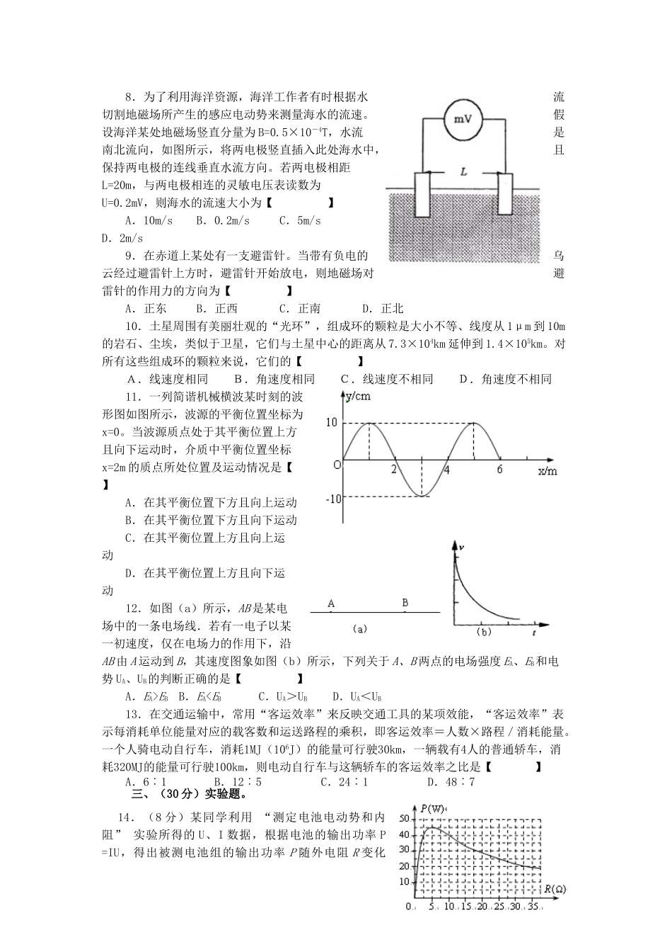 上海梅山高级中学2008届高考模拟试题(二)(物理)_第2页