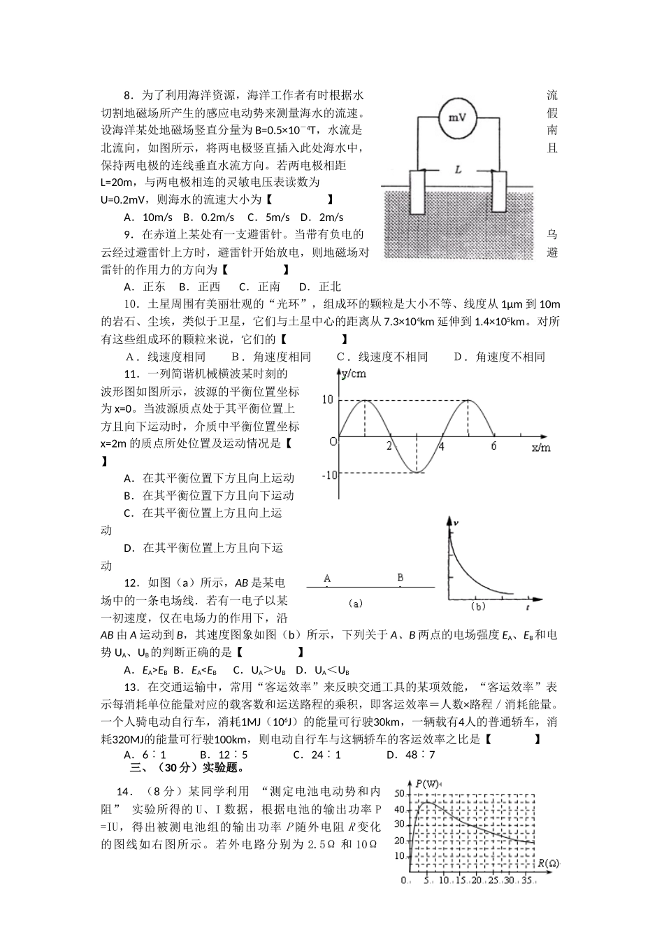 上海梅山高级中学08高考模拟试题(物理)_第2页