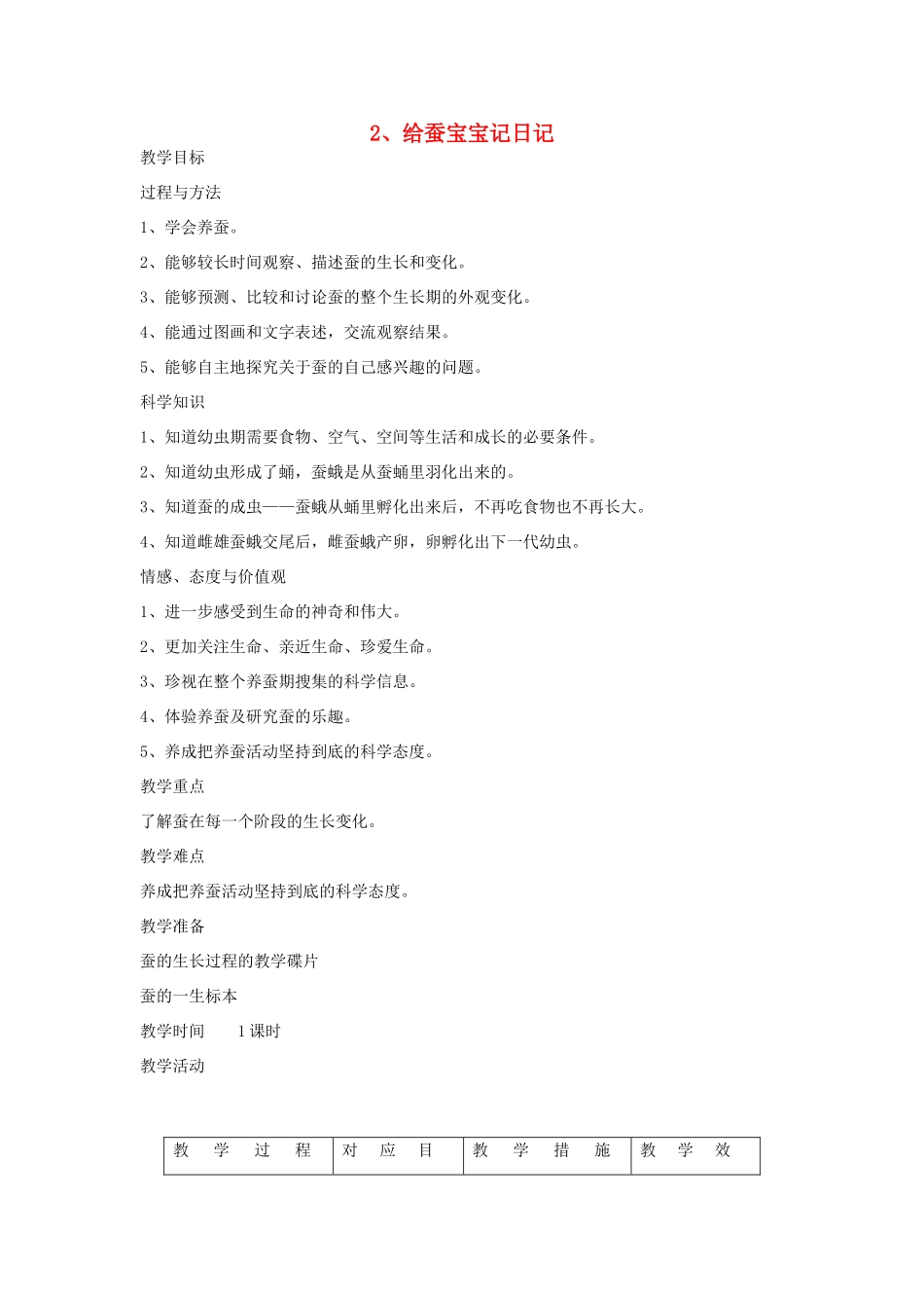 四年级科学下册 2.2给蚕宝宝记日记教案3 苏教版-苏教版小学四年级下册自然科学教案_第1页
