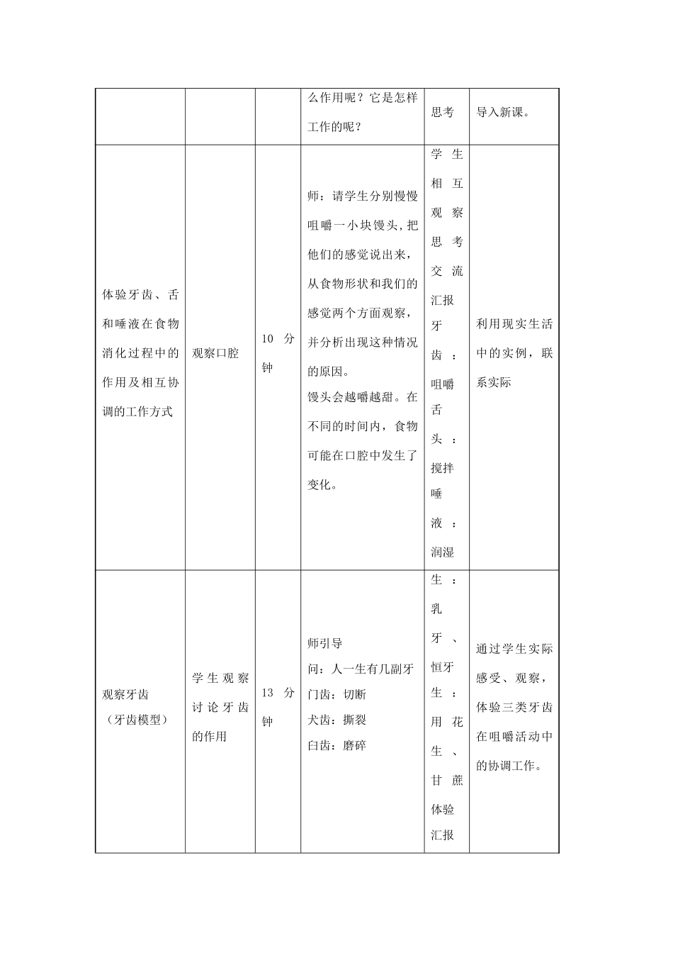四年级科学上册《食物在口腔里的变化》表格式教案 教科版_第3页