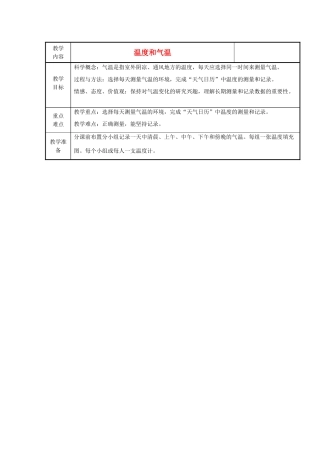 四年级科学上册《温度和气温》表格式教案 教科版