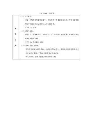 四年级科学上册 溶解 1 水能溶解一些物质教案 教科版-教科版小学四年级上册自然科学教案