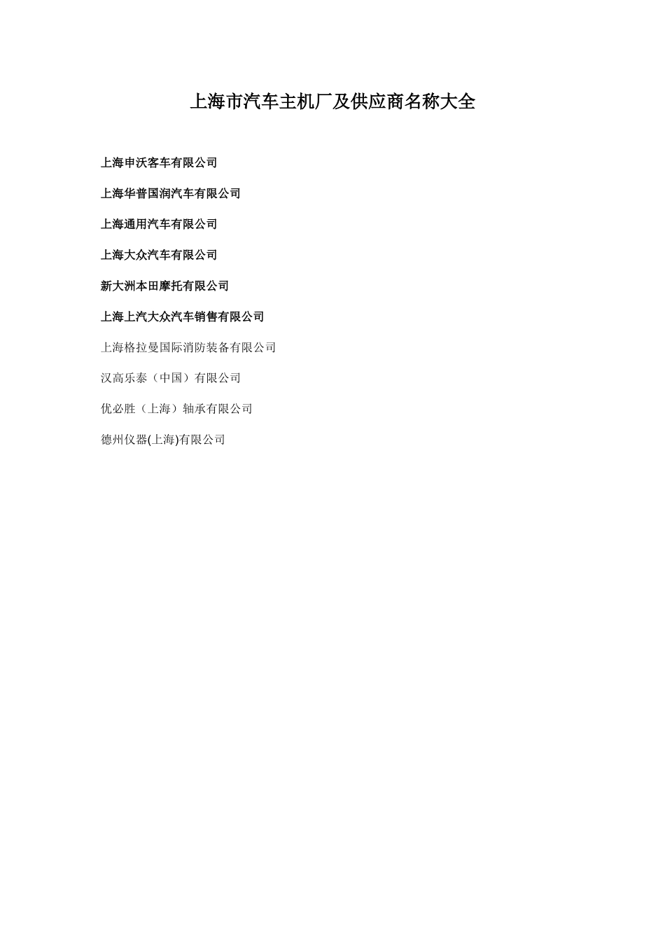 上海市-江苏省汽车主机厂及供应商名称大全_第1页