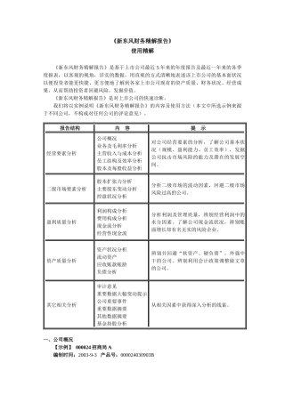 上市公司新东风财务精解报告