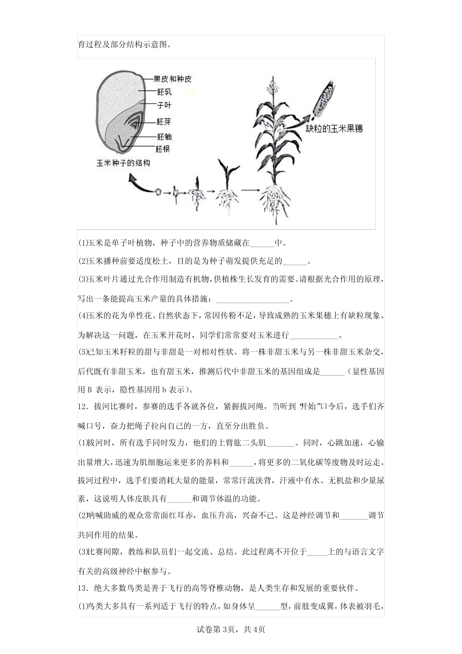 2023年安徽省中考生物真题(含答案解析) _第3页