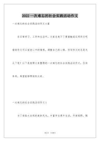 2024一次难忘的社会实践活动作文