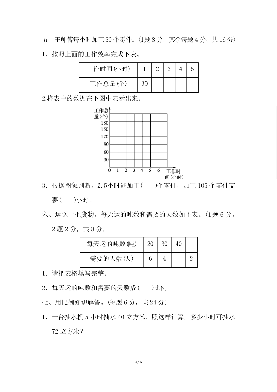 冀教版六年级数学下册《第三单元测试卷》(附答案) _第3页