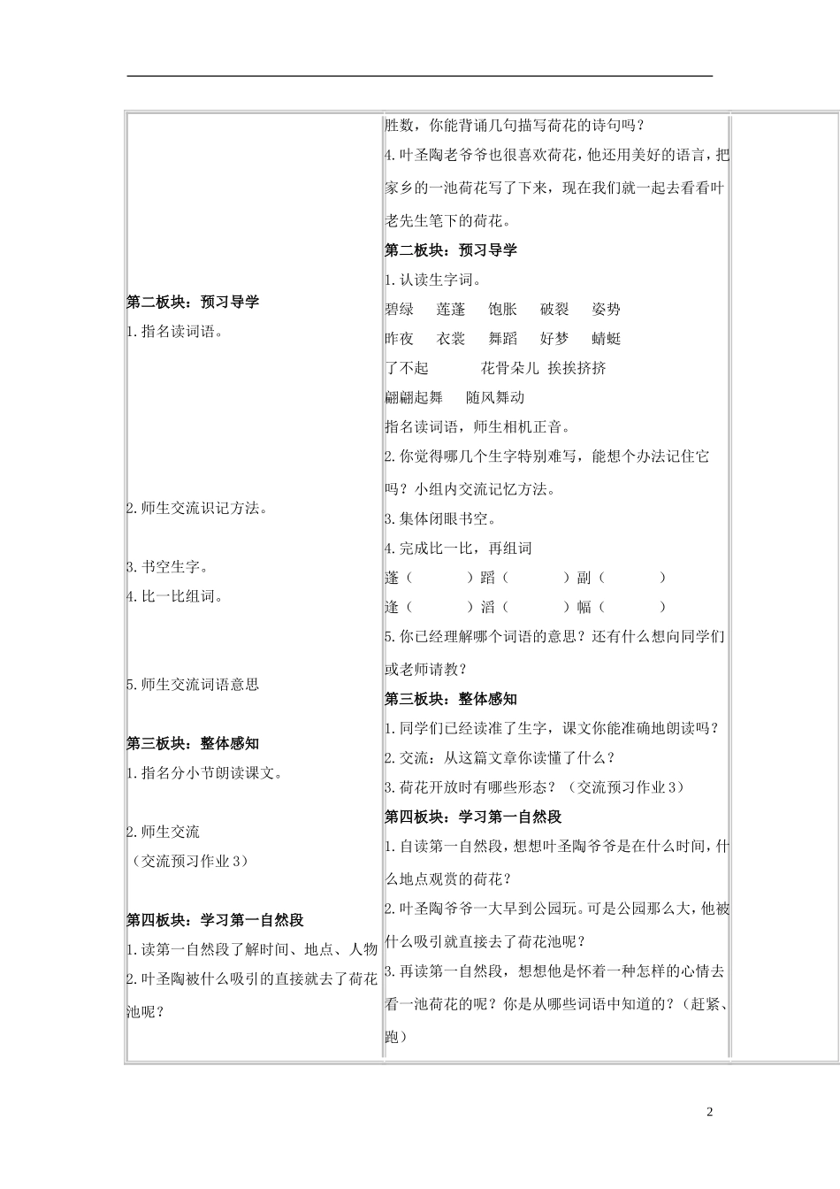 三年级语文下册《荷花》教学设计1 苏教版_第2页