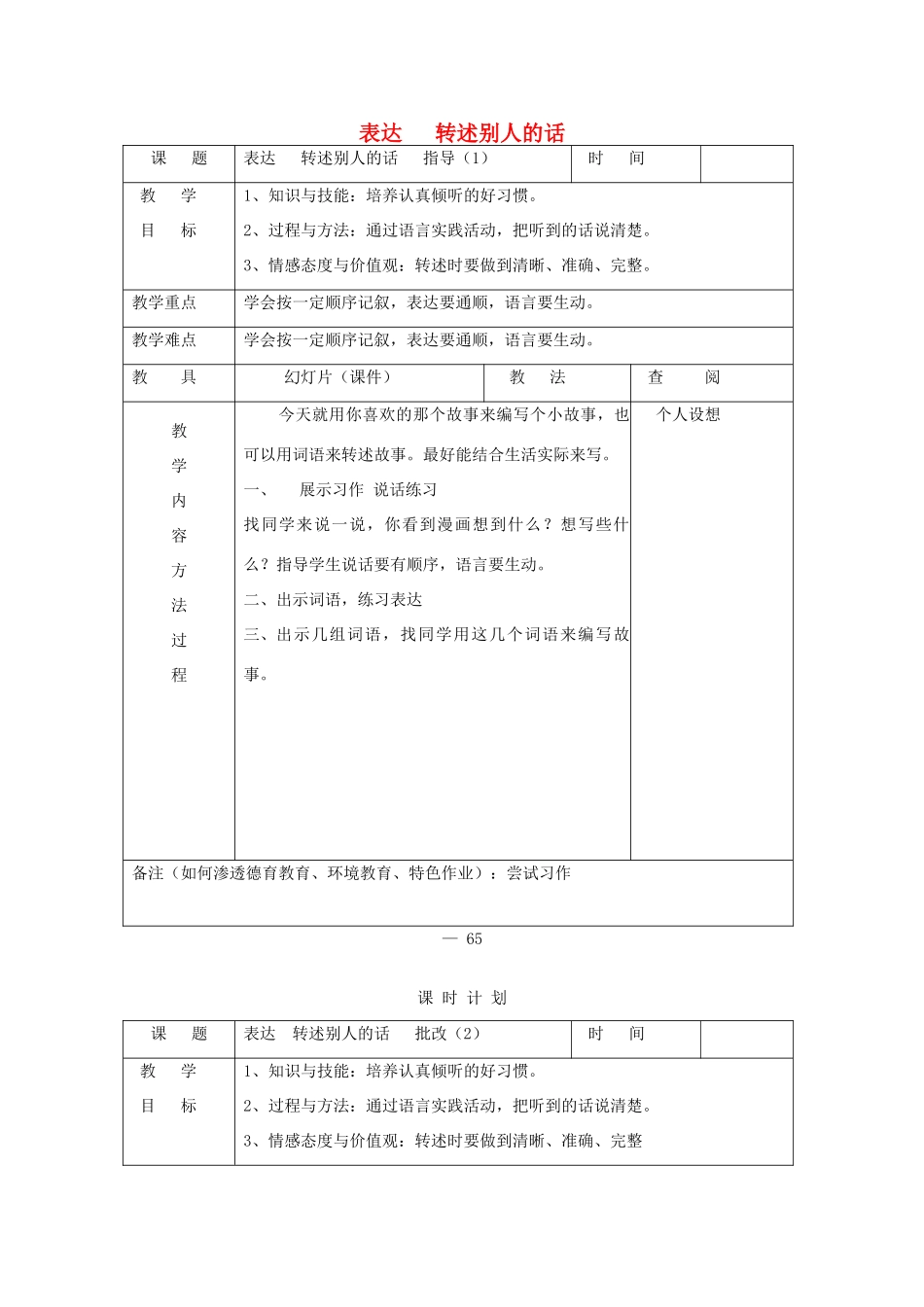 三年级语文下册 表达 转述别人的话教案 长春版-长春版小学三年级下册语文教案_第1页