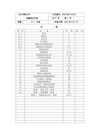 XXXX版质量保证手册