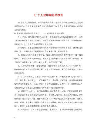 hr个人试用期总结报告 