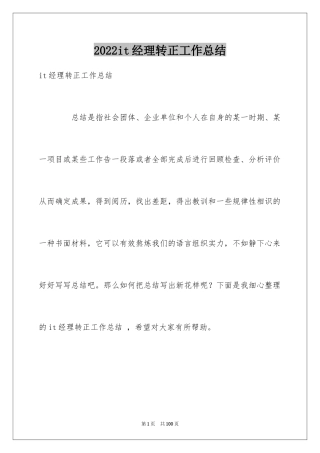 2024it经理转正工作总结 