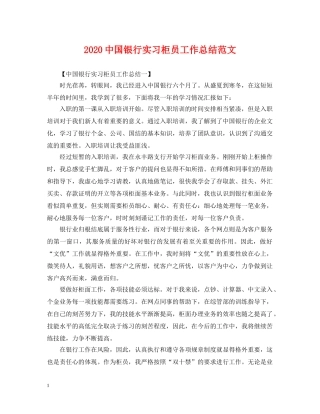20国银行实习柜员工作总结范文 