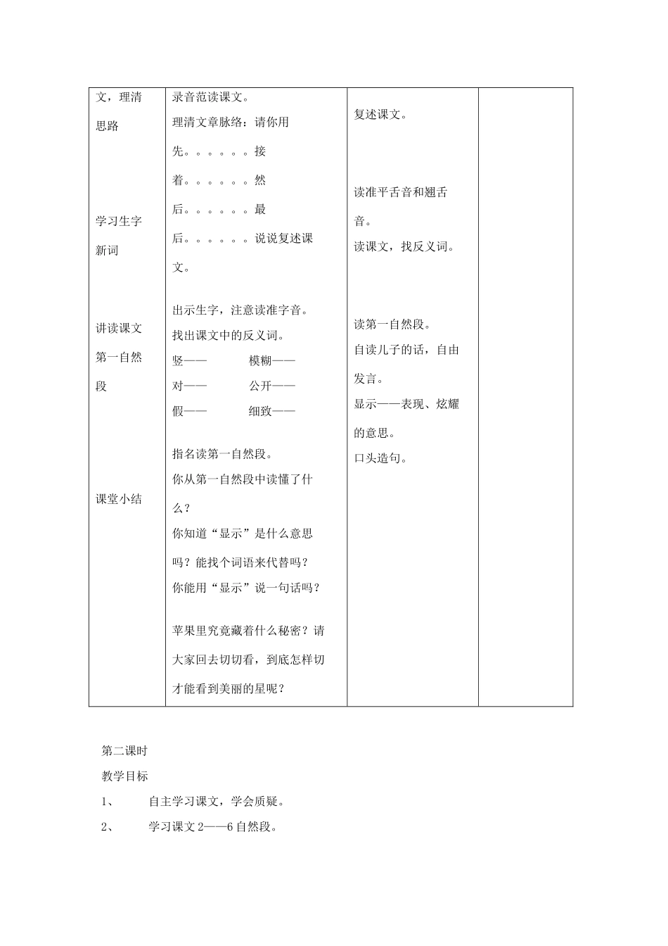 三年级语文下册 第7课《苹果里的星星》教学设计 西师大版-西师大版小学三年级下册语文教案_第2页
