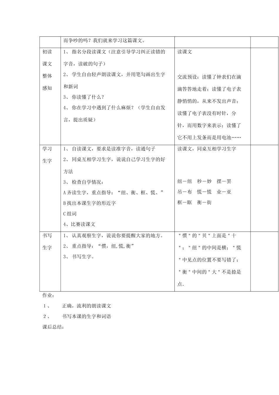 三年级语文下册 第17课《钟表店里的争吵》教学设计 西师大版-西师大版小学三年级下册语文教案_第2页