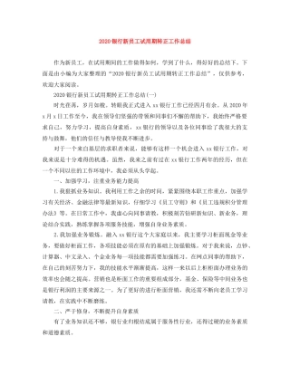 2020银行新员工试用期转正工作总结 