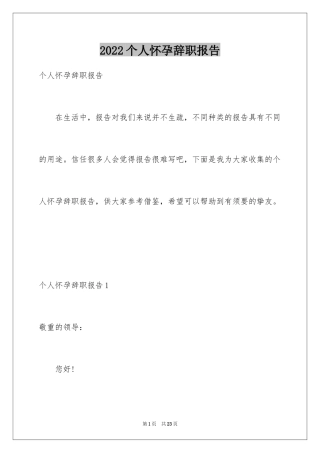 2024个人怀孕辞职报告