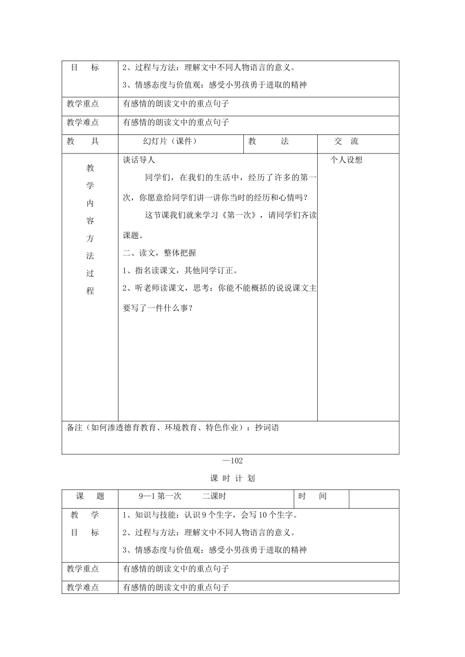 三年级语文下册 9.1第一次教案2 长春版-长春版小学三年级下册语文教案_第2页