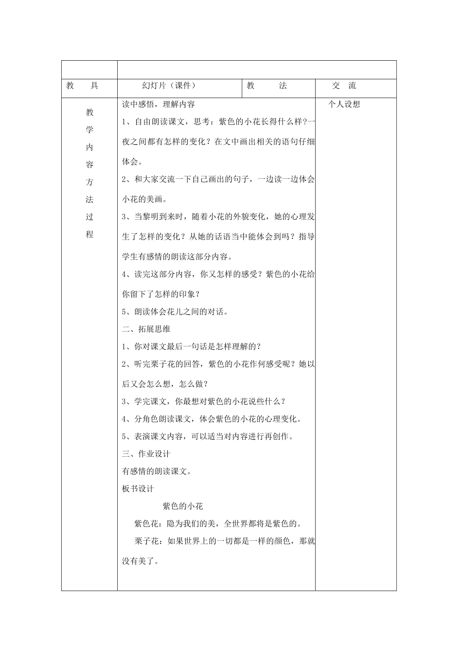 三年级语文下册 8.1紫色的小花教案2 长春版-长春版小学三年级下册语文教案_第3页