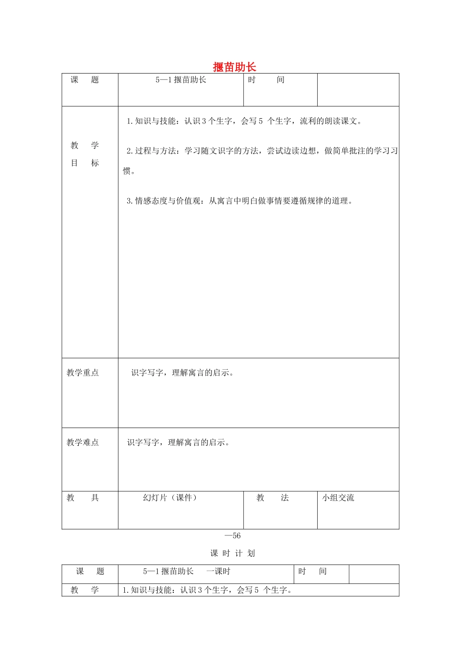 三年级语文下册 5.1揠苗助长教案4 长春版-长春版小学三年级下册语文教案_第1页