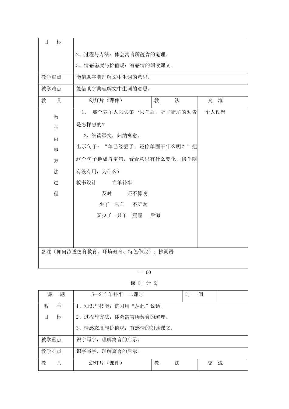 三年级语文下册 5.2亡羊补牢教案 长春版-长春版小学三年级下册语文教案_第2页