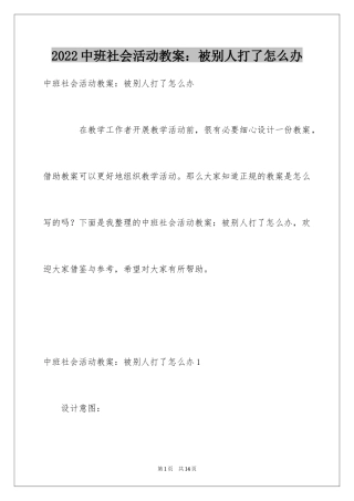 2024中班社会活动教案：被别人打了怎么办